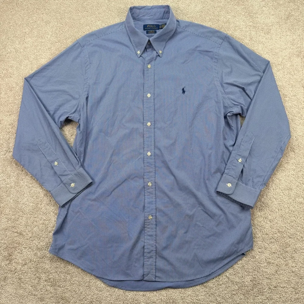 Polo Ralph Lauren Mens XL Button Down Shirt Blue Gingham Performance Classic Fit